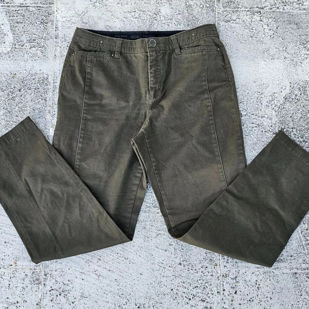 Khakis and Company Women Pant Olive Green Easy Waist Cotton Chino Size 8